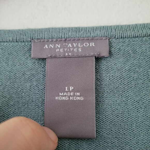 Ann Taylor Blue Cotton Blend Sweater Pointelle Yoke Large Petite - Picture 2 of 9